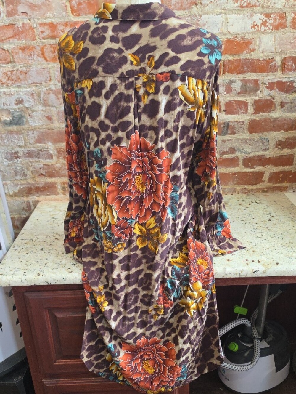 Brown Leopard Midi Dress with Rust Floral Accents - 1542 - Picture 3 of 6